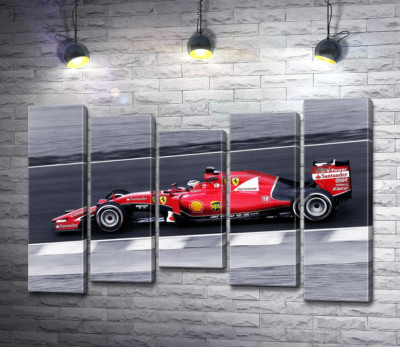 Модульна картина "Червоний автомобіль Ferrari на гоночній трасі "Формули-1""