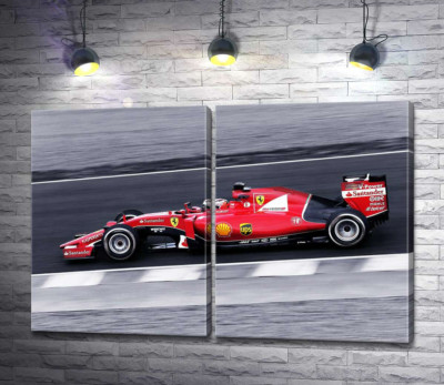 Модульна картина "Червоний автомобіль Ferrari на гоночній трасі "Формули-1""