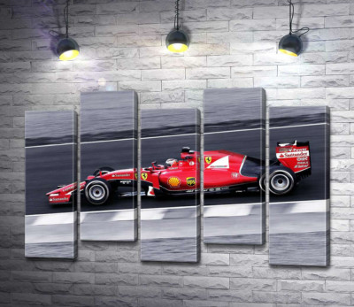 Модульна картина "Червоний автомобіль Ferrari на гоночній трасі "Формули-1""