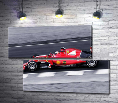 Модульна картина "Червоний автомобіль Ferrari на гоночній трасі "Формули-1""