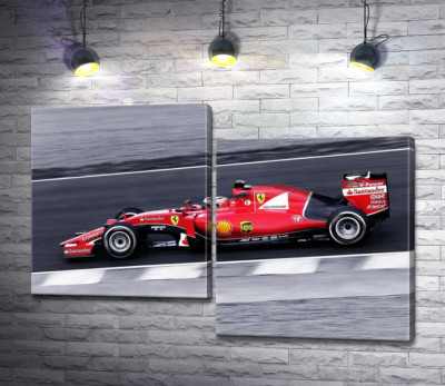 Модульна картина "Червоний автомобіль Ferrari на гоночній трасі "Формули-1""