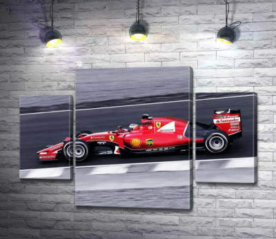 Модульная картина "Красный автомобиль Ferrari на гоночной трассе "Формулы-1""