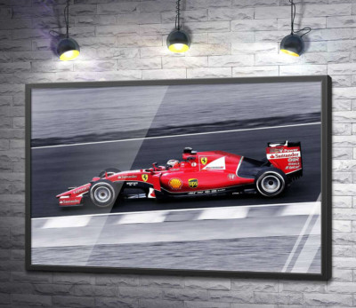 Постер "Красный автомобиль Ferrari на гоночной трассе "Формулы-1""