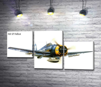 Модульная картина ""Адский кот" - американский палубный истребитель Grumman F6F Hellcat"