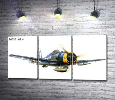 Модульная картина ""Адский кот" - американский палубный истребитель Grumman F6F Hellcat"