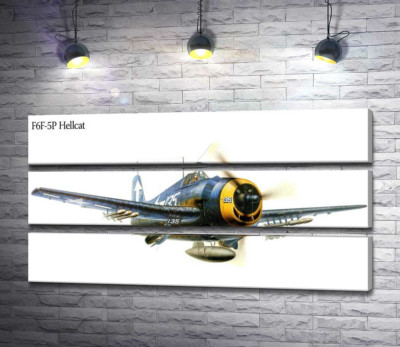 Модульная картина ""Адский кот" - американский палубный истребитель Grumman F6F Hellcat"