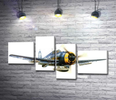 Модульная картина ""Адский кот" - американский палубный истребитель Grumman F6F Hellcat"