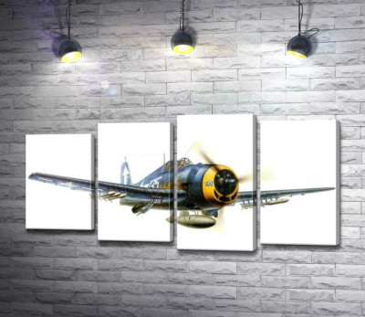 Модульная картина ""Адский кот" - американский палубный истребитель Grumman F6F Hellcat"