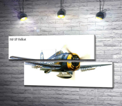 Модульная картина ""Адский кот" - американский палубный истребитель Grumman F6F Hellcat"