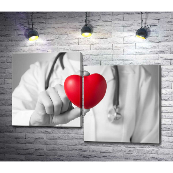 Лікар тримає в руці червоне серце