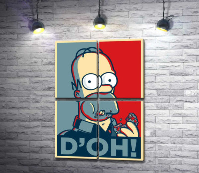 Модульная картина "Гомер Симпсон (Homer Simpson) объедается донатами"