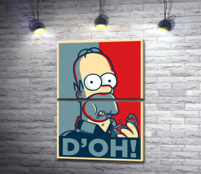 Модульная картина "Гомер Симпсон (Homer Simpson) объедается донатами"