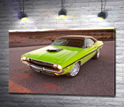 Яркий автомобиль Dodge Challenger на дороге среди пустыни