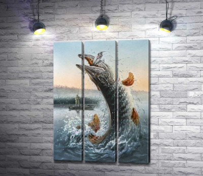 Щука вистрибнула з води, ловлячи приманку