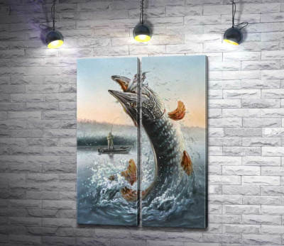 Щука вистрибнула з води, ловлячи приманку