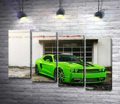 Модульная картина "Лаймовой оттенок автомобиля Dodge Challenger STR8"