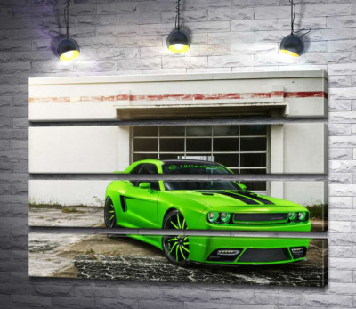 Модульная картина "Лаймовой оттенок автомобиля Dodge Challenger STR8"