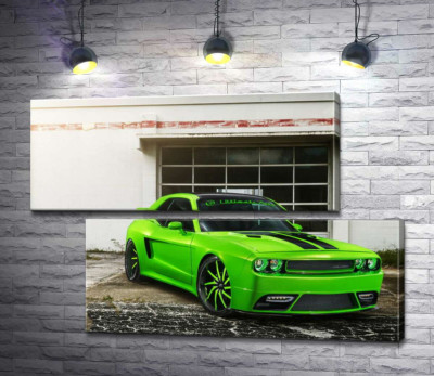 Модульна картина "Лаймовий відтінок автомобіля Dodge Challenger STR8"