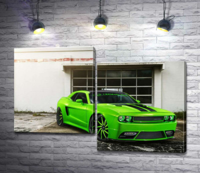 Модульная картина "Лаймовой оттенок автомобиля Dodge Challenger STR8"