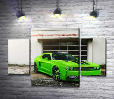 Модульна картина "Лаймовий відтінок автомобіля Dodge Challenger STR8"