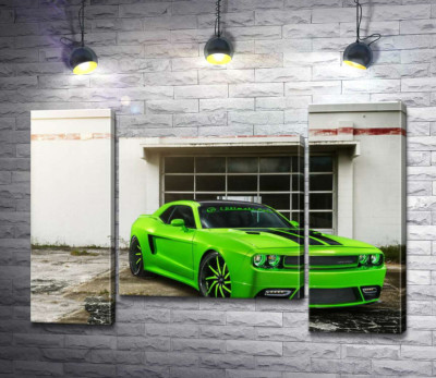 Модульная картина "Лаймовой оттенок автомобиля Dodge Challenger STR8"