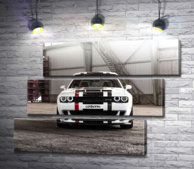 Модульная картина "Белая модель автомобиля Dodge Challenger Hellcat"