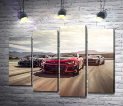 Модульна картина "Chevrolet Camaro ZL1 їде на чолі спортивних автомобілів"