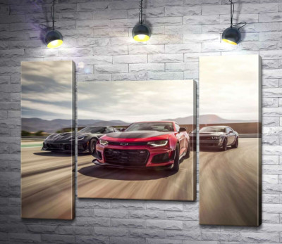Модульна картина "Chevrolet Camaro ZL1 їде на чолі спортивних автомобілів"