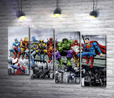 Модульна картина "Обід супергероїв Marvel на хмарочосі"
