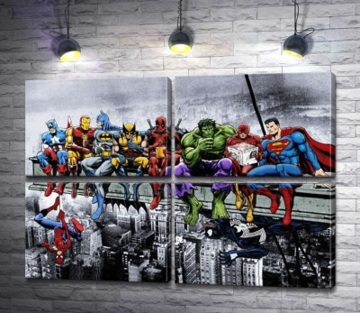 Модульна картина "Обід супергероїв Marvel на хмарочосі"
