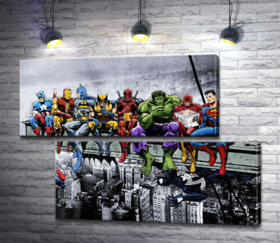 Модульна картина "Обід супергероїв Marvel на хмарочосі"