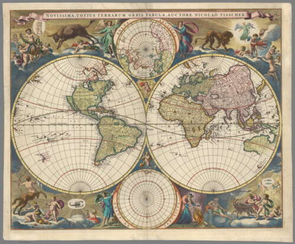 Карта земных полушарий авторства Николаса Висшера (Nicolaes Visscher)