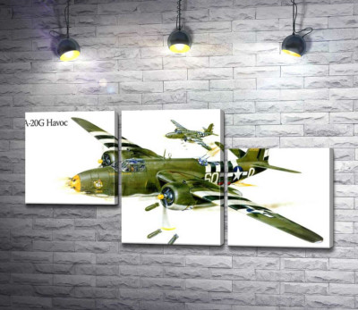 Модульная картина "Американский военный самолет Douglas A-20G Havoc времен Второй мировой войны"