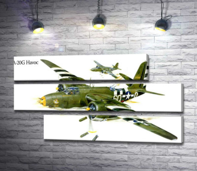 Модульная картина "Американский военный самолет Douglas A-20G Havoc времен Второй мировой войны"