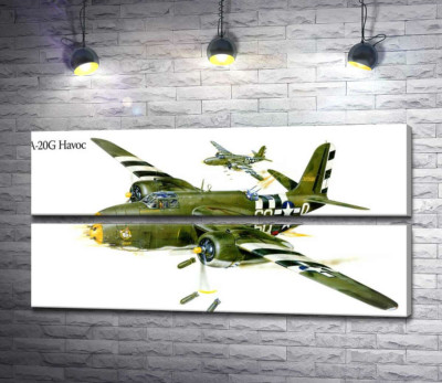 Модульная картина "Американский военный самолет Douglas A-20G Havoc времен Второй мировой войны"
