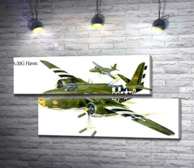 Модульна картина "Американський військовий літак Douglas A-20G Havoc часів Другої світової війни"