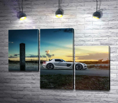 Модульная картина "Mercedes-Benz SLS AMG на полевой дороге"