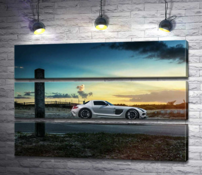 Модульная картина "Mercedes-Benz SLS AMG на полевой дороге"