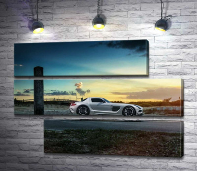 Модульная картина "Mercedes-Benz SLS AMG на полевой дороге"