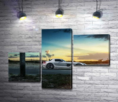 Модульная картина "Mercedes-Benz SLS AMG на полевой дороге"