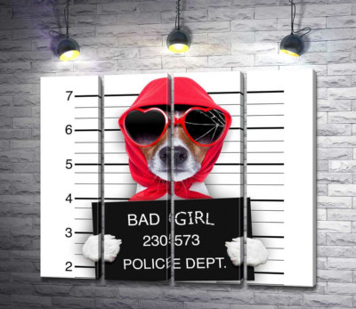 Модульна картина "Кокетлива собака в хусточці та окулярах - "Bad girl""