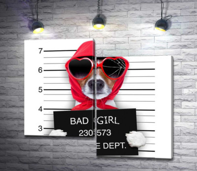Модульная картина "Кокетливая собака в платочке и очках - "Bad girl""