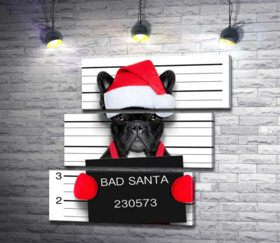 Модульная картина "Праздничный черный бульдог – "Bad Santa""