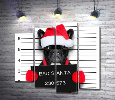 Модульная картина "Праздничный черный бульдог – "Bad Santa""