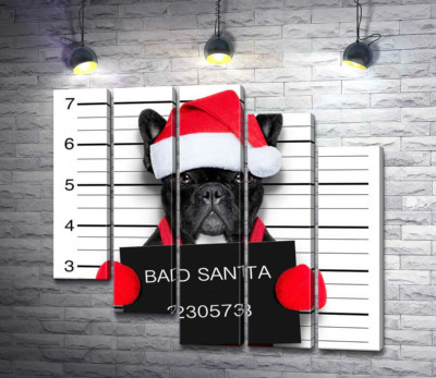 Модульная картина "Праздничный черный бульдог – "Bad Santa""