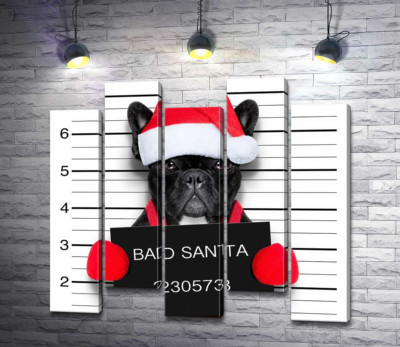 Модульна картина "Святковий чорний бульдог - "Bad Santa""