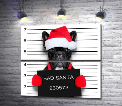 Модульная картина "Праздничный черный бульдог – "Bad Santa""