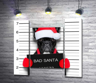 Модульна картина "Святковий чорний бульдог - "Bad Santa""