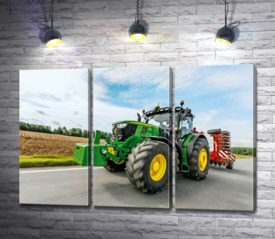 Модульная картина "Американский зеленый трактор компании "John Deere""