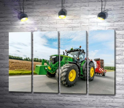 Модульная картина "Американский зеленый трактор компании "John Deere""